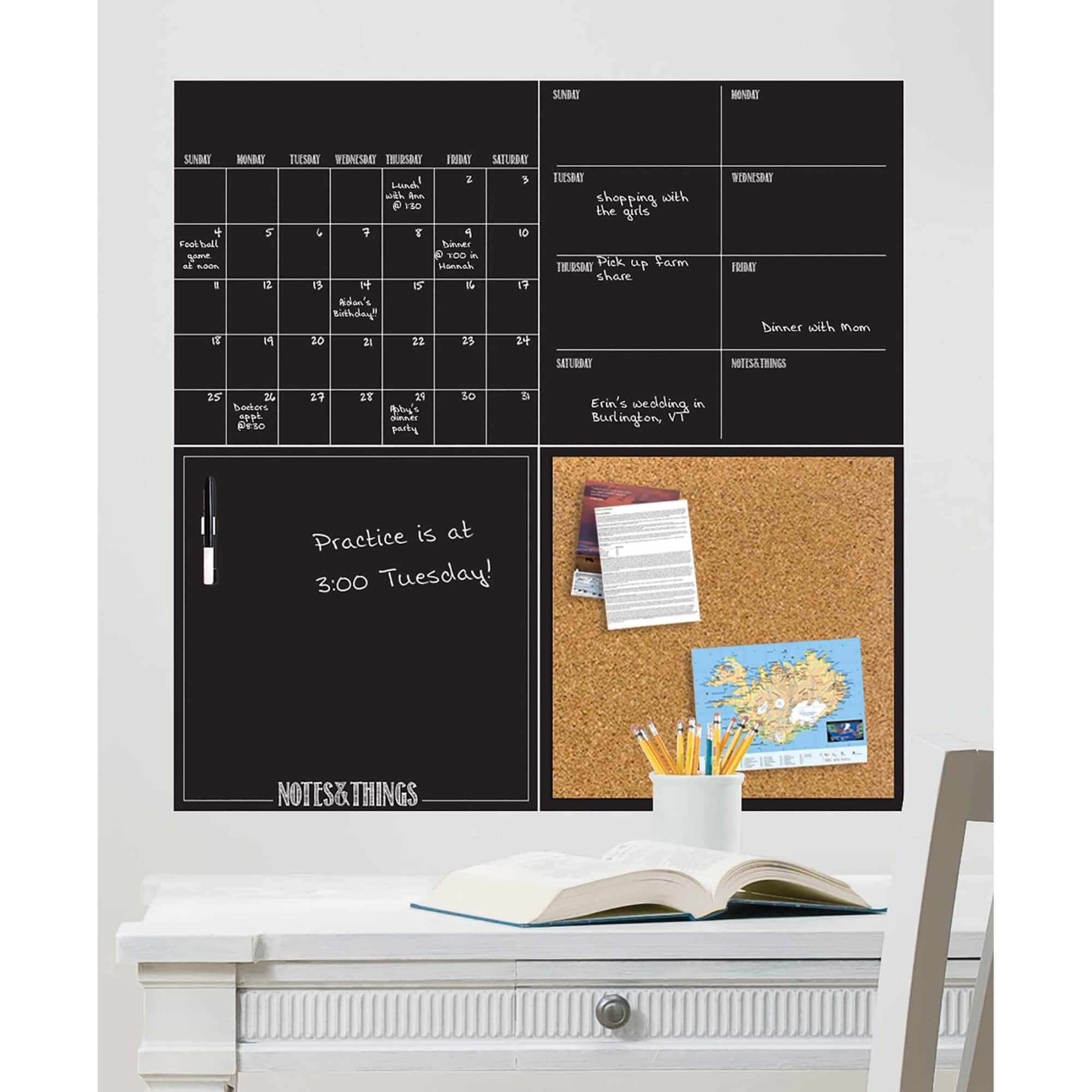 WallPops Black Dry Erase Calendar & Corkboard Set